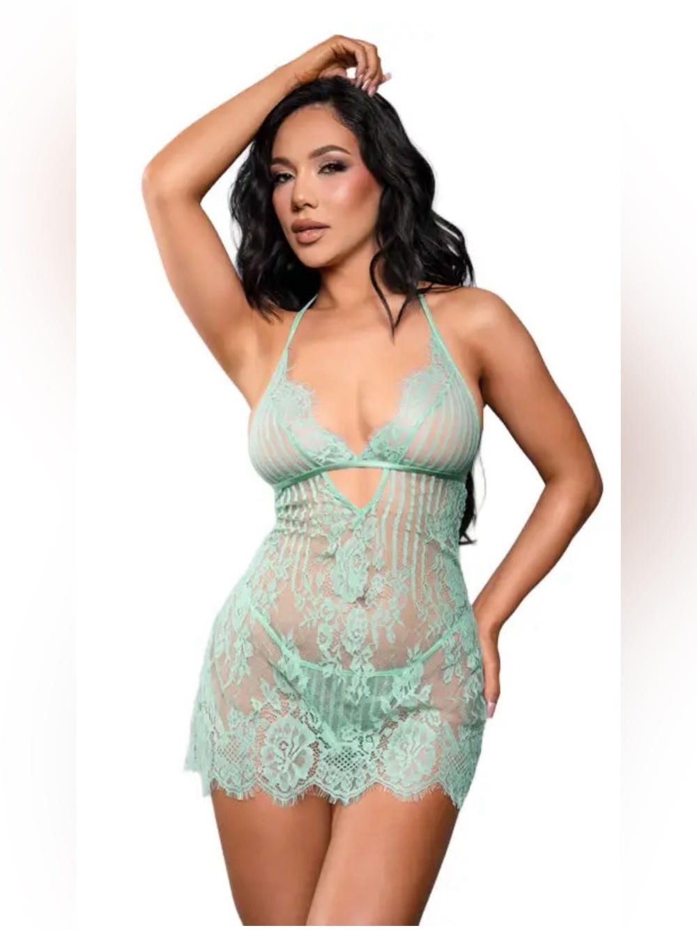 Marina Mint Lace Lingerie Chemise Set